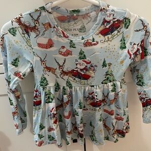 Posh Peanut Festive Santa Long Sleeve Top - Light Blue